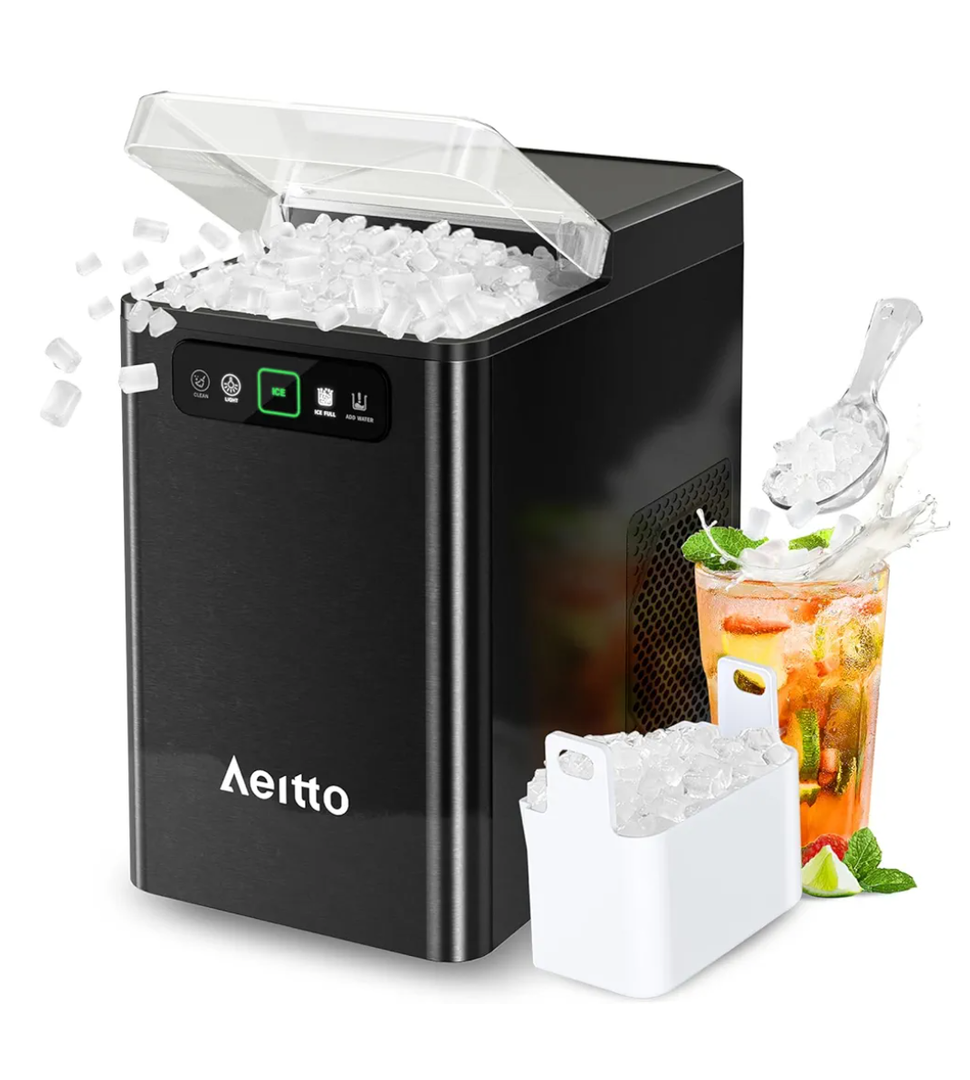 Aeitto Nugget Ice Maker 40Lbs/24H, Countertop Soft Chewable Ice Pebble Ice Machine, One-Click Operation, Auto Self-Cleaning Ice Makers with Scoop&Basket for Home, Office, Kitchen, Party (Grey)