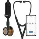 3M Littmann CORE Digital Stethoscope, Our Most Advanced Stethoscope Yet, Up To 40x Amplification, Active Noise Cancellation, In-App Sound Wave Visualization, High Polish Copper Chestpiece, 8870 (Black Tube, Black Stem)