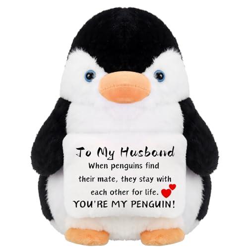 Hollowfly 11.8 Inch Gift for Husband from Wife, to My Husband Plush Penguin Wedding Anniversary Birthday Gifts for Him Men, Romantic I Love You Gift for Him Emotional Cute Decor