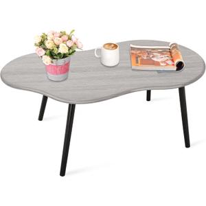 Farmhouse Coffee Table Rustic Grey Cloud Shape Coffee Tables for Small Spaces Unique Irregular Center Table with Wood Frame Decorative Furniture for Living Room, Office