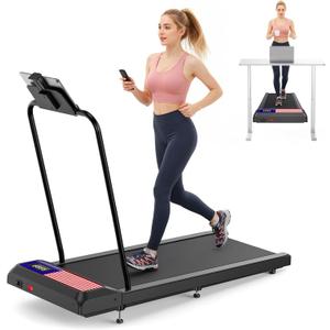 Walking Treadmill Pad with 0-5% Incline, 2.5HP Compact Under Desk Treadmill for Home Office, Quiet Small Walking Mat with App Sync, Remote Control, LED Display (Red and blue)