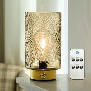 Cordless Lamps Rechargeable Battery Operated lamp,Glass Table Lamp Remote Control-Dimmable Brightness Touch Wireless Bedside Lamp for New Home Gift/Bedroom/Kitchen/Living Room Decor Amber (Yellow)