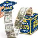 Graduation Decoration Class of 2025 Money Box - Blue and Gold Graduation Money Box for Cash Gift Pull Congrats Grad Card and 100Pcs Transparent Bags for Graduation Gift Party Supplies