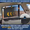 2 x EcoNour Car Side Window Sun Shade (2 Pack) | Retractable Roller Sunshade for Kids | Baby Car Window Shades for UV and Sun Glare Protection | Baby Travel Accessories (15"x17")
