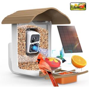 birdsnap PAV-Bird Feeder with Camera,2K HD with 64GB Card, AI Identify Smart Bird House Cam Solar Panel,Live Stream,Motion Detection,Auto Record Video for Backyard Outdoors,Ideal Gift for Bird Lover (Light Brown)