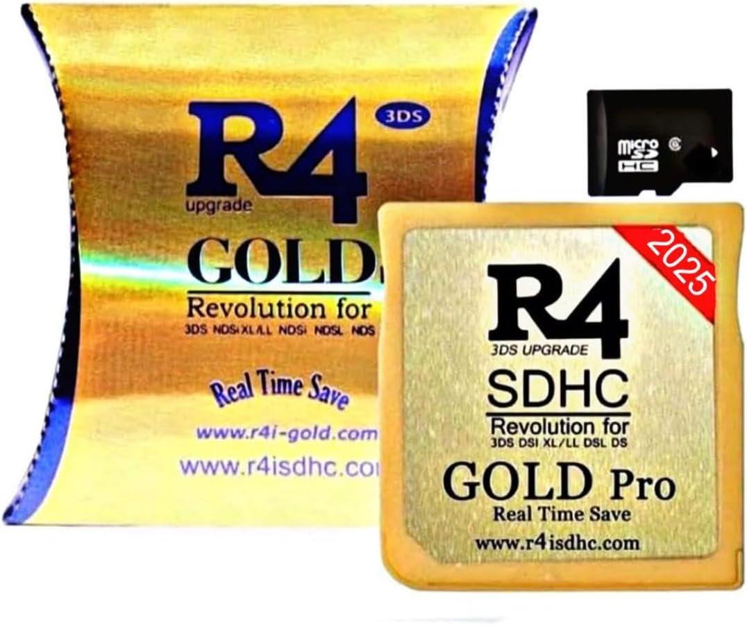 R4 SDHC Gold Pro Adapter with 32 GB Micro SD with YS Menu with 500 in 1 Will Work On DS DSI DSIXL 2DS 2DSXL 3DS 3DSXL
