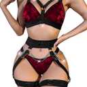 Lilosy Sexy Chain Strappy Garter Belt Women Lingerie Set Rave Outfits, XXL