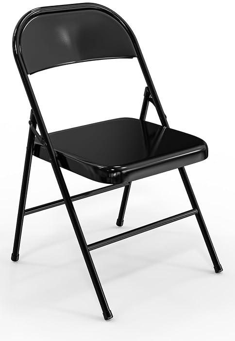 VINGLI Folding Chairs All Steel Metal Frame, Capacity 350 lbs, Durable Portable and Versatile for Indoor Outdoor Use, Black