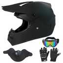 LASFRE Dirt Bike Helmets Adults Black DOT ATV Motocross Motorcycle Off-Road Street E Bike Fullface with Goggles Gloves Mask Matte Black L (58-59 cm)