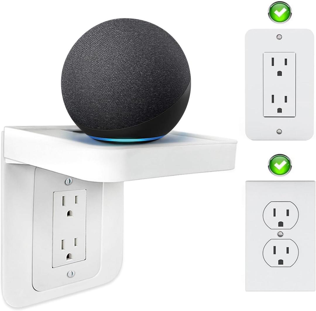 Outlet Shelf, Bathroom Wall Holder with Built-in Cable Management, Wall Organizer for Smart Home Decor Space Saving Electric Toothbrush Use as Echo Holder (Decora-style rectangular, 1, Pack)