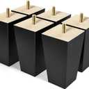 AORYVIC Furniture Legs, 5 inch Wood Couch Legs, 6Pack Sofa Replacement Legs, Black Legs for Sectional, Dresser, Recliner, Nightstand, Ottoman, End-Table, DIY Furniture Feet, Rubber Wood Legs