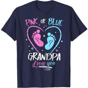 Baby Gender Reveal Grandpa Pink Or Blue Grandpa Loves You T-Shirt, Size XL
