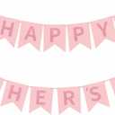 Happy Mother's Day Decorations Banner, Mothers Day Decor Sign Banner for Mom Party, Fireplace, Mantle, Wall Decor, Reusable Farmhouse Photo Prop Pink