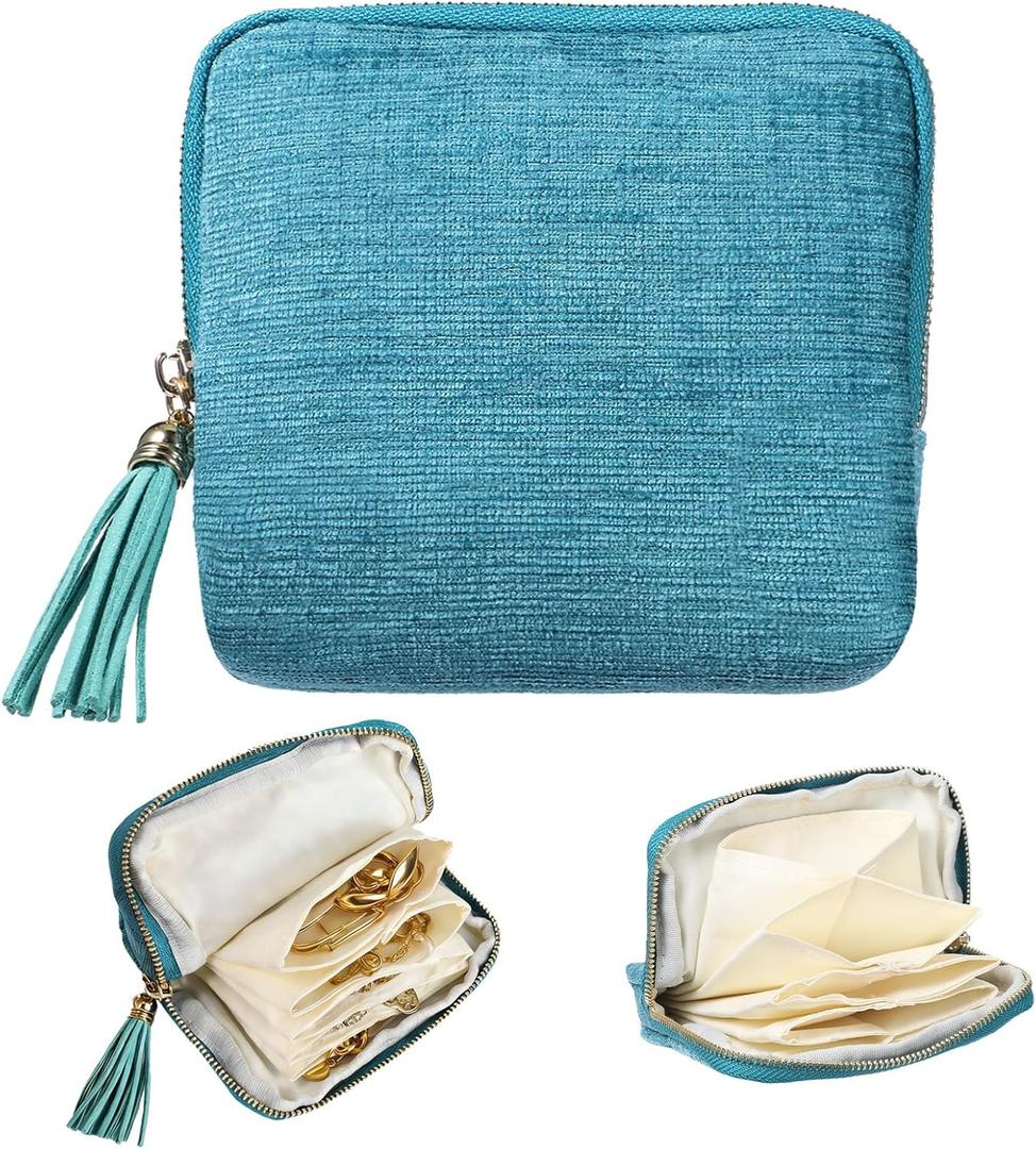 Tucnoeu 5-Layer Jewelry Pouch with Zipper, Small Travel Jewelry Case, Mini Travel Jewelry Bag for Rings, Bracelets, & Bangles with Tassel Zipper, Anti-Scratch & Portable Jewelry Bag