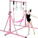 Foldable Gymnastics Bar,5FT Horizontal bar,Adjustable Kids Training bar for Kids Ages 3-15,Kids Gymnastics bar,Triangle Stable Structure-Gym Equipment for Home (Pink)