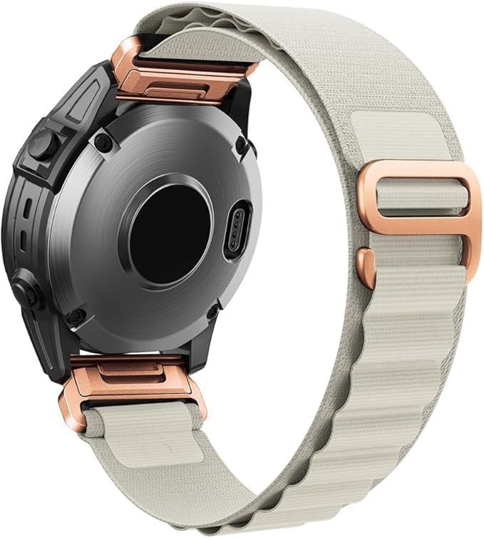 20mm Nylon Quick-Fit Watch Band for Garmin fenix 7S/6S/5S, epix Pro Gen 2 42mm, fenix 8 43mm, Descent Mk3/Mk3i 43mm, Approach S70, D2 Delta S  Soft, Breathable Replacement Strap for Men & Women (White (Rose Gold))