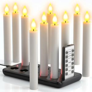PChero Flameless Taper Candles with Remote & Charging Station, 10 Pack 6.7" Rechargeable Battery Electric LED Tapered Candles for Wedding Candlesticks Halloween Fireplace Christmas Home Decor