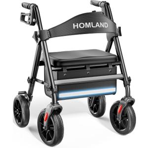 HOMLAND Foldable Walker for Seniors with Seat, 17lb Lightweight, Ergonomic
350lb Capacity, 8" All-Terrain Wheels, Adjustable Height, Easy to Assemble, Ergonomic Seat, Lightweight Aluminum Frame, Black