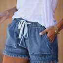 YOCUR Womens Lightweight Shorts Casual Baggy Trendy Hot Pants Elastic Waist Drawstring Comfy Shorts (Blue, M)