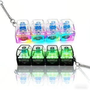 Keyboard Fidget Keychain, 2 Pack Keyboard Keycap Stress Relief with LED Light  4-Key Portable Keychain Fidget Toy Transparent Keycap for Adults, Gift for Men Women (Black)