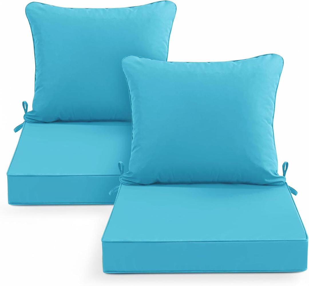 Summsun Outdoor Chair Cushions Set of 2, Waterproof Backrest and Seat Cushion Set for Patio Furniture, Outdoor Replacement Cushions with Removable Cover, 19 x 19 Inch, Teal