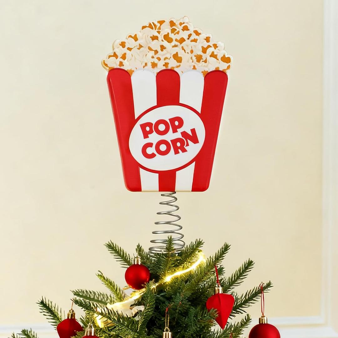Gejoy Popcorn Christmas Tree Toppers Christmas Movie Night Party Supplies Decorations Wooden Xmas Tree Ornament for Indoor Movie Holiday Party Supplies