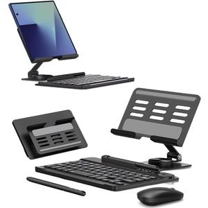 for Samsung Galaxy Z Fold 7 6 5 Trifold Stand and Keyboard, Aluminum Foldable Phone Stand Holder for Desk, 7.9 inch Mini Bluetooth Keyboard, 4 in 1 Portable Set Include Mouse and Pen (Black)