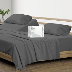 Mayfair Linen 100% Egyptian Cotton Split King Sheets Sets for Adjustable Bed - 500 Series Soulmate Collection Split Top King Sheet (5 PC, Dark Grey), Soft, Cooling 16" Deep Pocket Hotel Sheet Set
