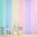 Tatuo Pastel Rainbow Backdrop Curtains Sheer Curtain Tulle Panels for Kid Unicorn Baby Birthday Party Window Classroom Decorations 6 Panels(354 Inch/ 30 Feet in Total Width,Bright Color)