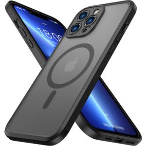 ImpactStrong Magnetic Guard Designed for iPhone 13 Pro Case [Camera Protection] [Military Grade Drop Tested] [Compatible with MagSafe] Slim Translucent Matte Phone Case (6.1") - Black