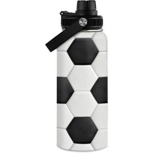 Soccer Water Bottle with Lid - 32oz Insulated Stainless Steel Sport Bottles - Men Soccer Player Fan Coach