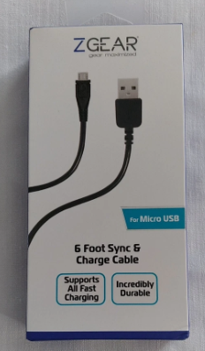 Z Gear Maximized 6 Foot Sync &Charge Cable For Micro USB Slim Tip Durable Cable
