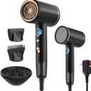 Fast-Drying Ionic Hair Dryer,1875 Watt High-Speed Ionic Blow Dryer with Diffuser/Concentrator/Comb Nozzle,LED Temp Display,Intelligent Temp Control,Low Noise for Home Salon Travel (Black)