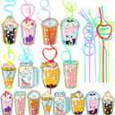 Valentines Day Cards for Kids 32 Pack - 32 Colorful Valentine Gift Cards + 32 Lovely Loops Reusable Drinking Straws for Classroom Exchange Prizes, Valentine Party Favors