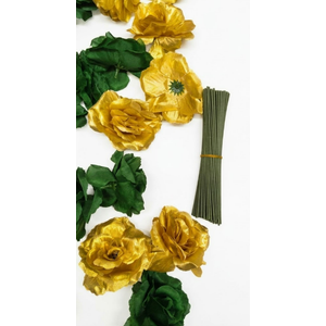 108pcs Roses Head Flowers with Stem  Emerald Green Gold Artificial Flowers Rose Bulk  Silk Rose Fake Flower for Wedding Bouquet Decor DIY Baby Shower Centerpieces St Patrick's Day Decoration