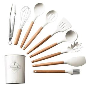 Silicone Cooking Utensils Kitchen Utensil Set Kitchen Gadgets Utensil Set (1, Khaki White)