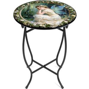 14" Patio Side Table, Rust-Resistant Metal Small Outdoor End Table | 17" Tall, 5 Min Assembly, X-Frame Stability for Indoor Outdoor, Round Small Table for Balcony Poolside Patio Plant Stand