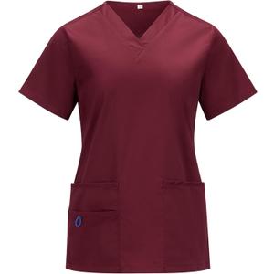 Women's V-Neck Scrub Top with 3 Pockets  Comfortable, Durable, Stretch Medical Uniform (Red, XXL)