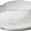 Serene Spaces Living Extra Large Free-Form Edge Glazed Ceramic Bowl  Stylish Fruit Bowl, Dinnerware, and Decorative Centerpiece for Vintage Weddings and Events, 10.5" Long, 8" Wide and 3.5" Tall (White, 10.5" Bowl)
