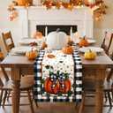 3 x Artscope Pumpkin Bow Buffalo Plaid Fall Table Runner,Thanksgiving Holiday Kitchen Dining Table Decoration for Fall Home Decor 13x60 Inch (Orange Black)