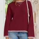 ZESICA Women's Oversized Long Sleeve Sweaters Fall Crewneck Color Block Loose Ribbed Knit Pullover Tops (Red, L)