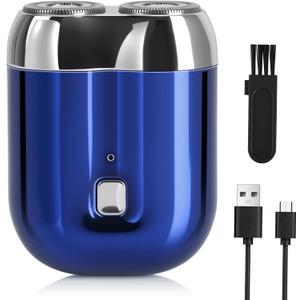Mini Electric Shaver for Men, Upgrade Pocket Dual Head Shaver, Portable Razor for Men, Rechargeable Waterproof Compact Travel Electric Razor, USB Close Battery shavers (Blue)