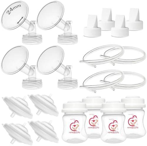 Nenesupply Pump Parts Compatible with Spectra S2 S1 9 Plus Breast Pump to Replace Spectra Pump Parts S2 Accessories Flange 24mm Duckbill Valve Tubing Bottles Backflow Protector (24mm - 4 Sets)