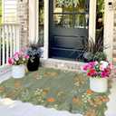 Sage Green Floral Entry Rug - 3x5 Ft Washable Indoor Outdoor Mats for Front Door Non-Slip Porch Rug Non-Slip Boho Throw Rugs for Living Room Bedroom Entryway Kitchen Office Porch Decor