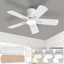 36-Inch White Ceiling Fans with Lights, Remote Control, Flush Mount, Dimmable, Reversible, Power-Off Memory, Quiet DC Motor  Modern Hugger Ceiling Fan for Living Room, Bedroom, Low Profile