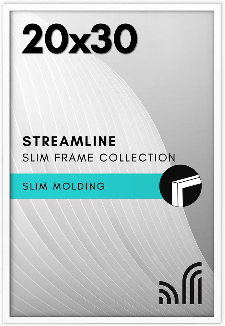 20x30 Poster Frame with Polished Plexiglass - Streamline Collection - Thin Border Picture Frame for Wall Display - Hanging Hardware Included - White