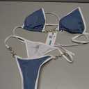 TASHEHE Women's Triangle Thong Bikini Set Sexy String Brazillian Two Piece Swimsuit Cute Bikini Bathing Suit (L) Blue Nova / White