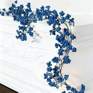 Syhood Christmas Berry String Garland with Lights Thanksgiving Artificial Lighted Garland for Xmas Winter Tree Decor Home Office Fireplace Mantel Decoration Holiday Valentines, 6 ft(Royal Blue, 1 Pcs)