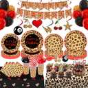 192Pcs Red Cheetah Print Birthday Party Decorations Serves 24
