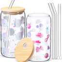 2 Pcs Era Theme Glass Tumbler Gifts 16 oz Can Shape Drinking Glass Cups with Lids and Straws Funny Era Themed Gifts Iced Coffee Mug Water Bottle for Christmas Graduation Birthday Supplies